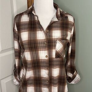 Brown Plaid Button-Up Shirt